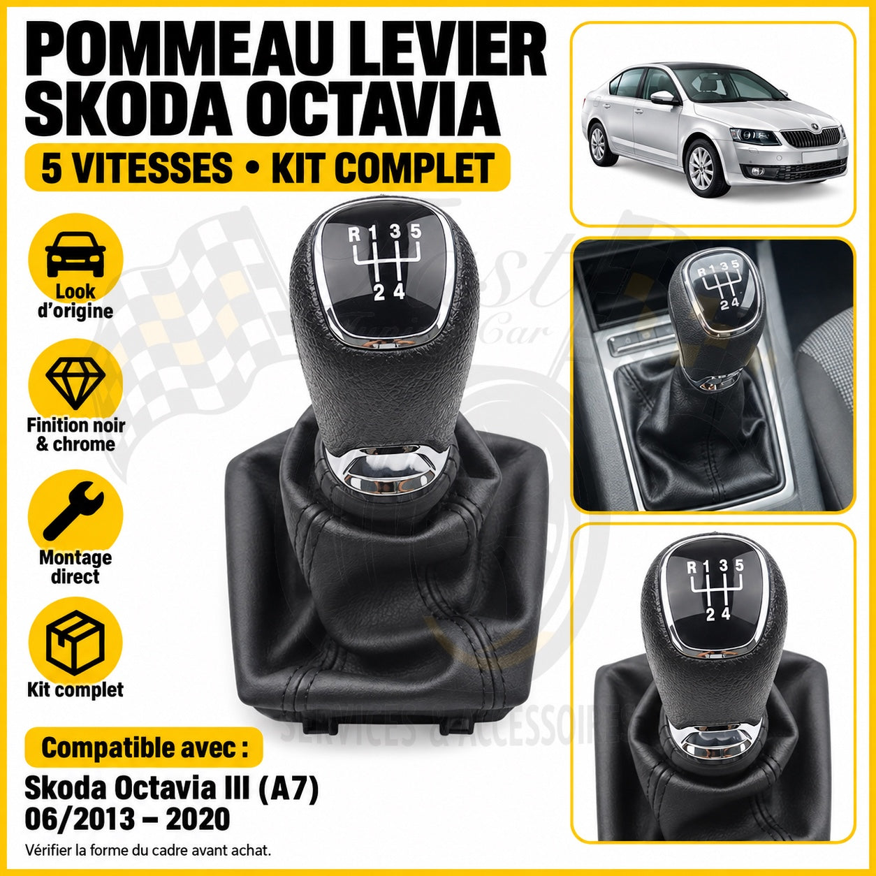Pommeau 5 vitesses Skoda Octavia III A7 2013-2020 kit complet