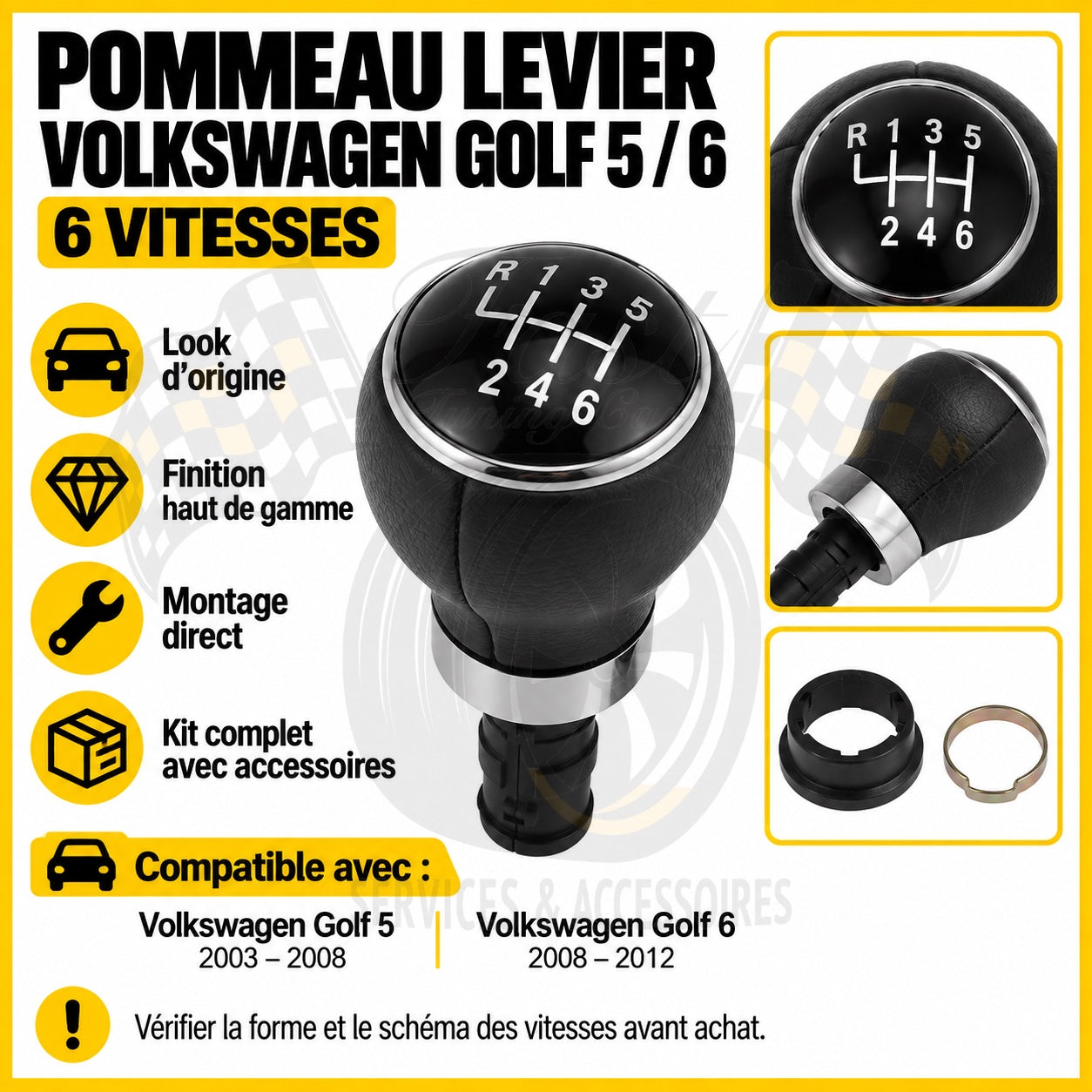Pommeau levier Volkswagen Golf 5 et Golf 6 6 vitesses