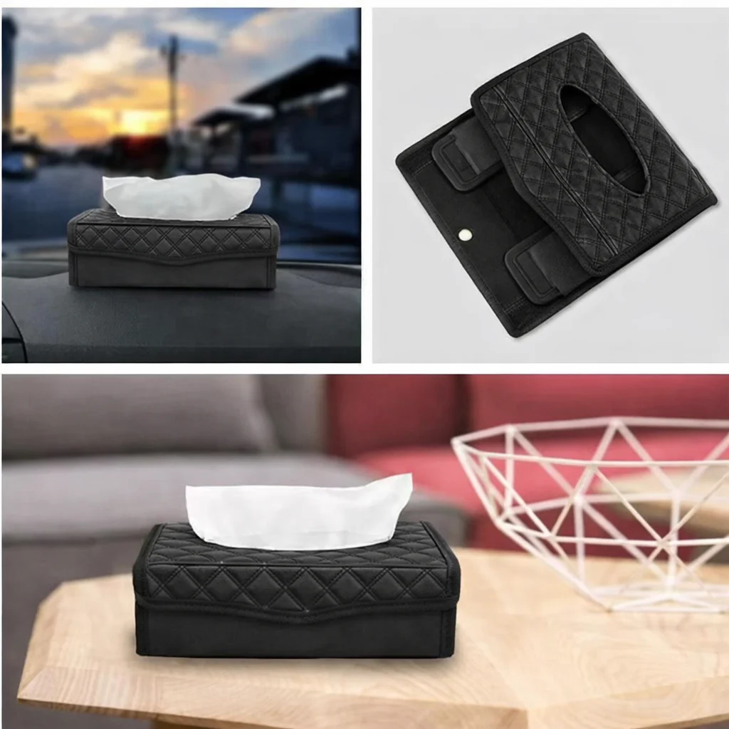 Porte-mouchoirs voiture noir en utilisation
