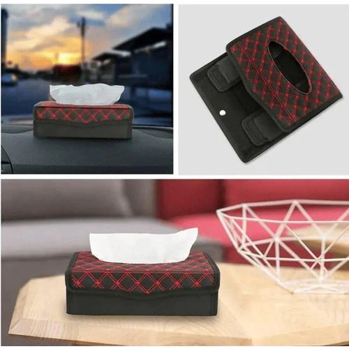 Porte-mouchoirs voiture noir et rouge en utilisation
