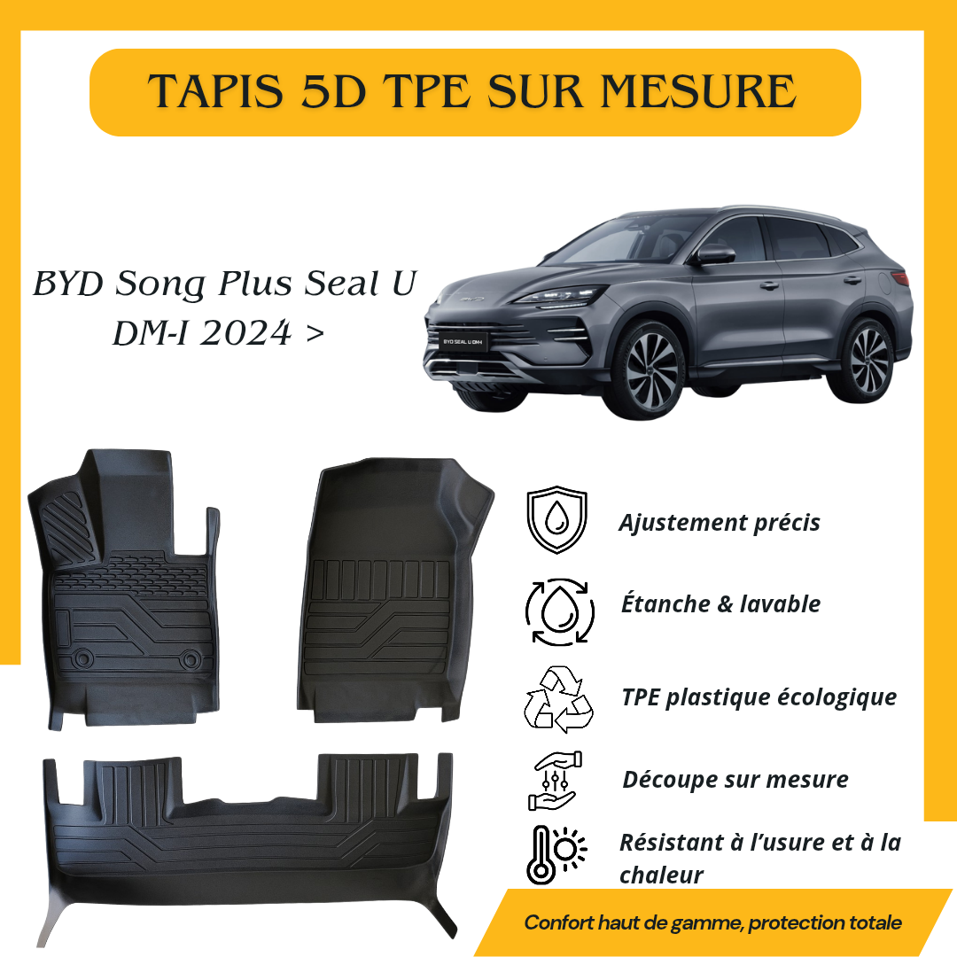 Tapis sur mesure 5D TPE BYD song plus sael U DM-i 2024 >