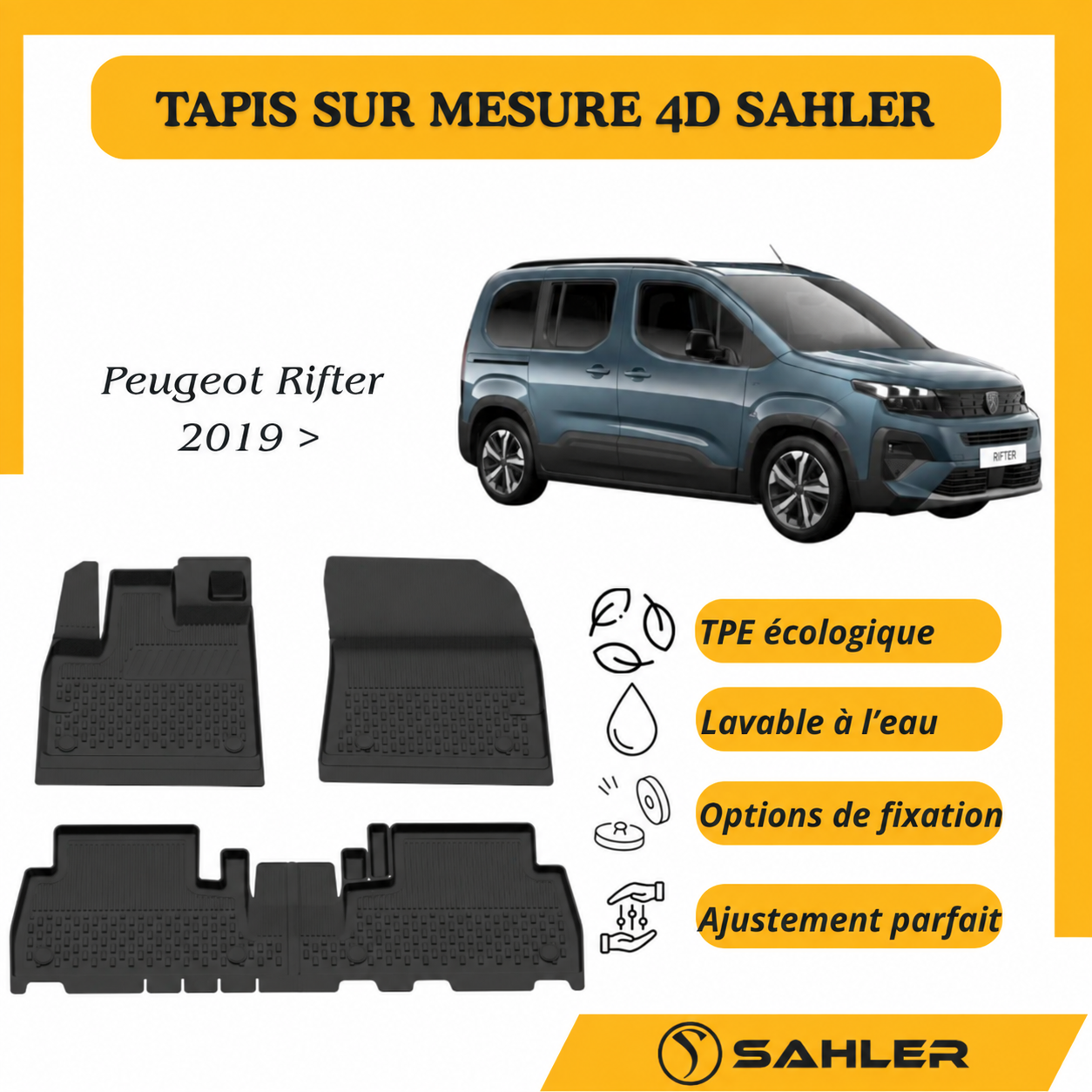 Tapis sur mesure 4D Sahler Peugeot Rifter 2019 >