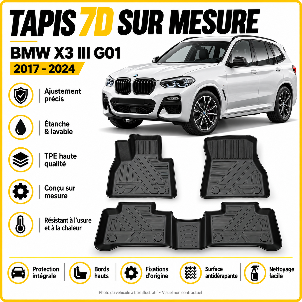 Tapis 7D sur mesure BMW X3 III G01 2017-2024