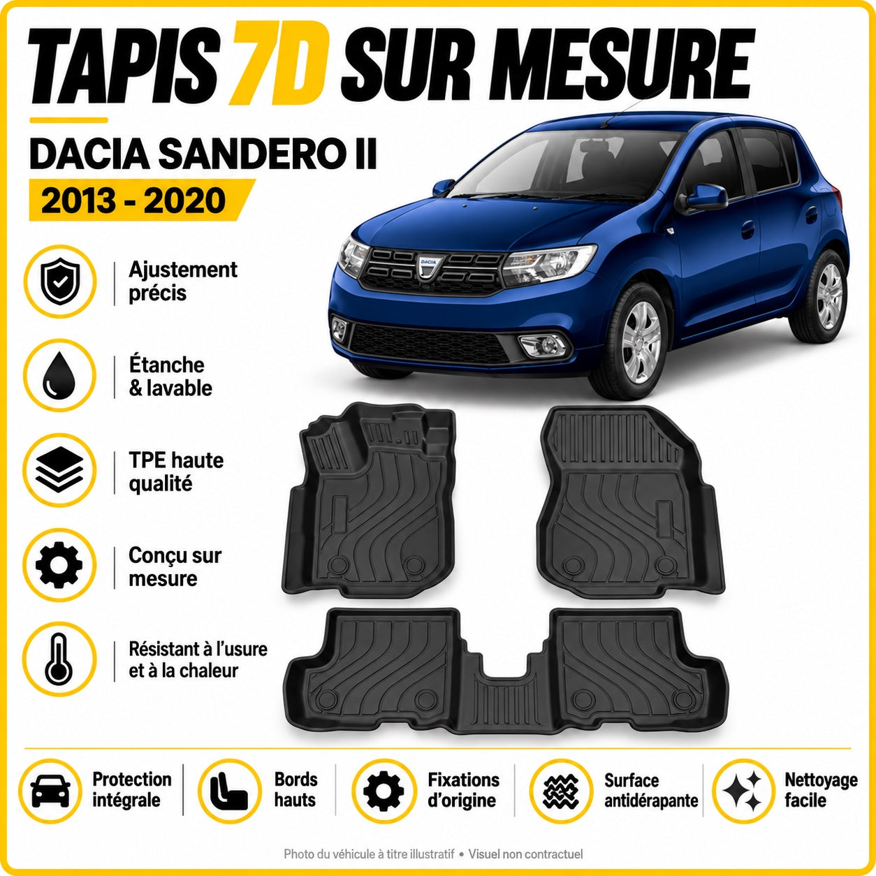 Tapis 7D sur mesure Dacia Sandero II 2013-2020