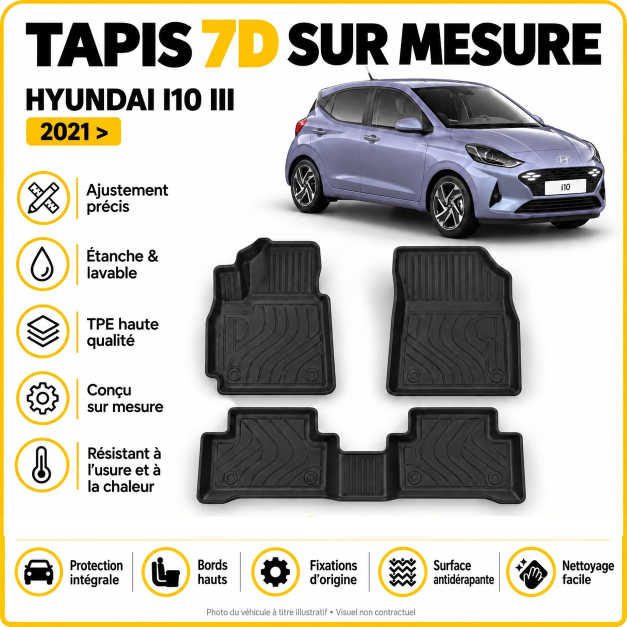 Tapis 7D sur mesure Hyundai i10 III 2021 >