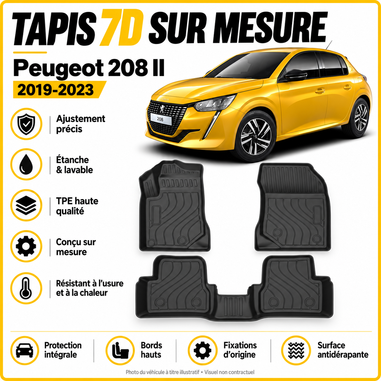 Tapis 7D sur mesure Peugeot 208 II 2019-2023