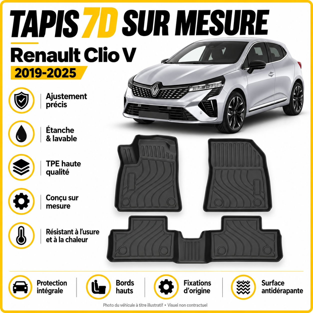 Tapis 7D sur mesure Renault Clio V 2019-2025
