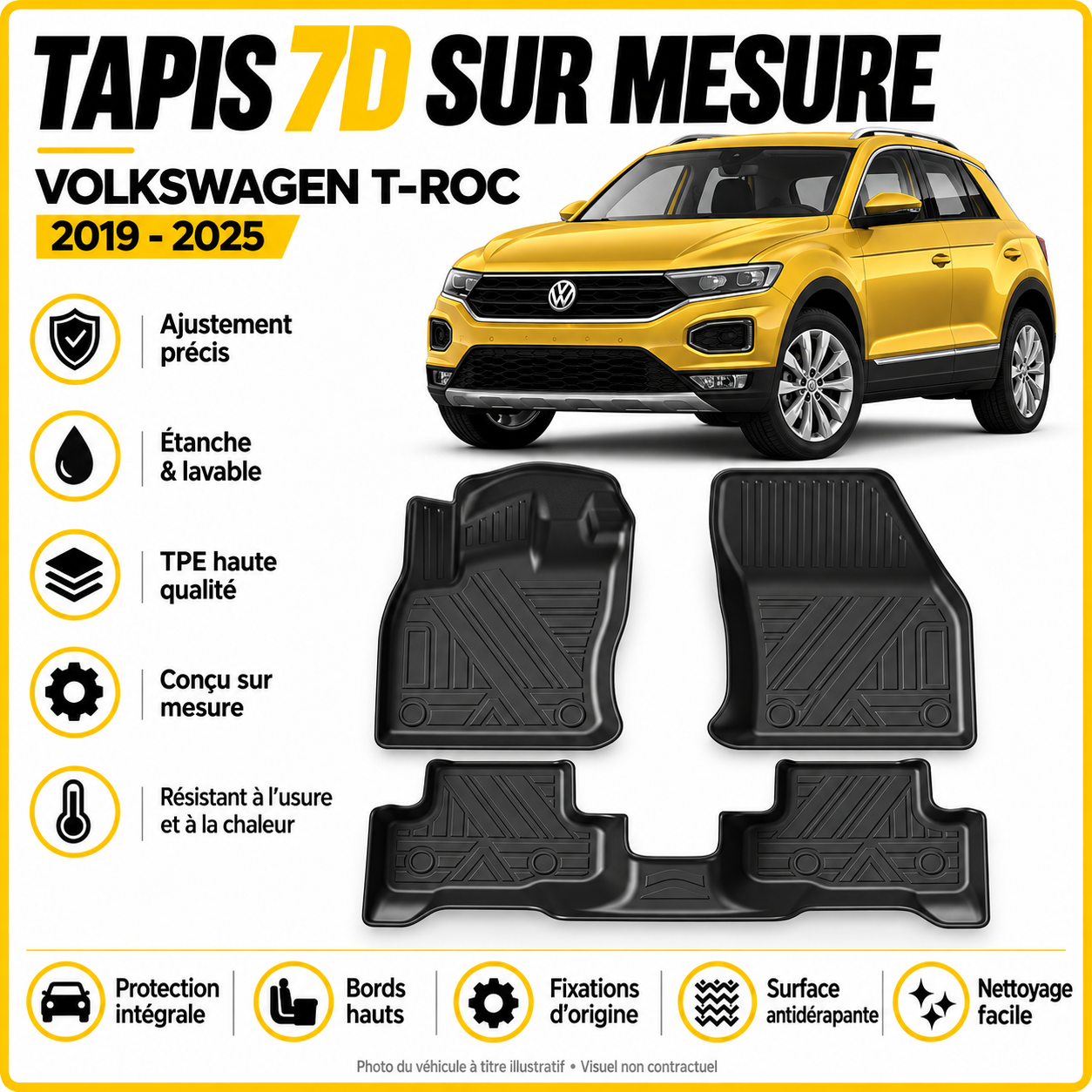 Tapis 7D sur mesure Volkswagen T-Roc 2019-2025