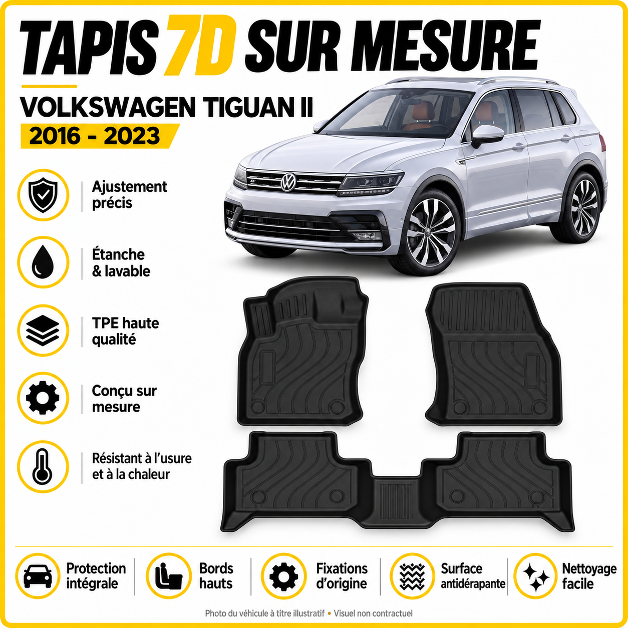 Tapis 7D sur mesure Volkswagen Tiguan II 2016-2023