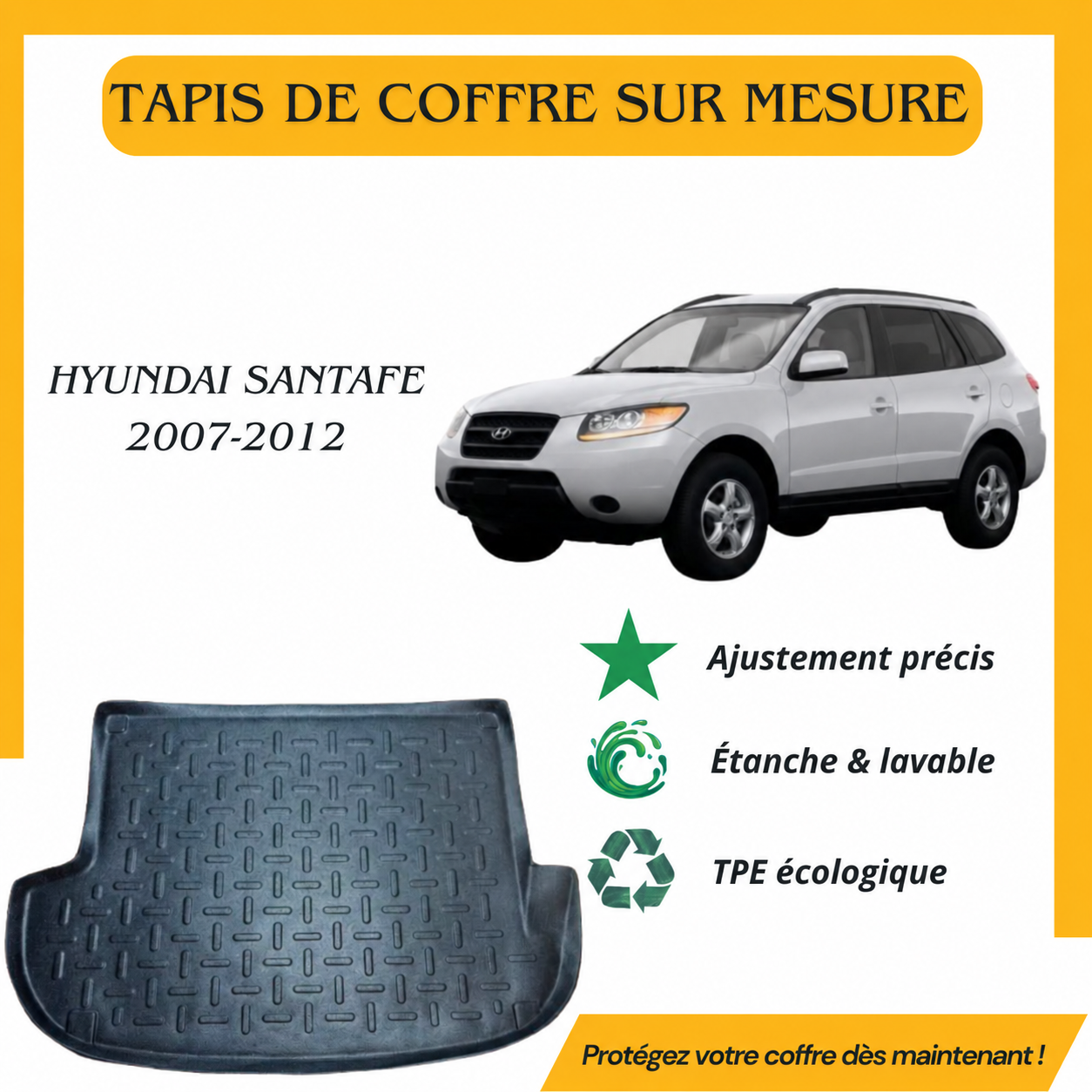 Tapis de coffre sur mesure Hyundai Santa Fe 2007-2012