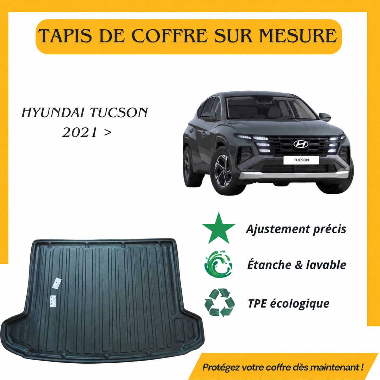Tapis de coffre sur mesure Hyundai Tucson 2021 >