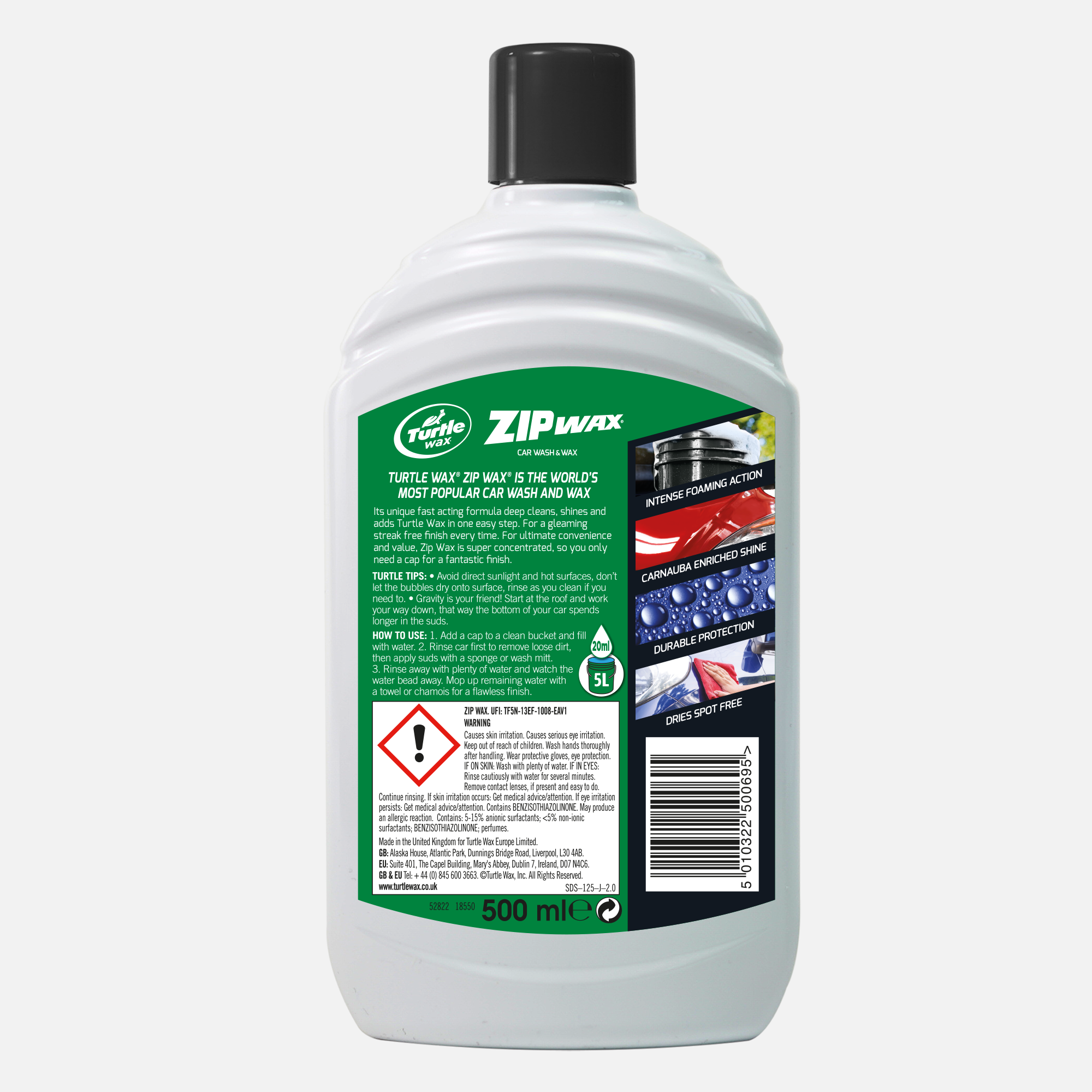 Turtle Wax Zip Wax – Shampoing Auto avec Cire Carnauba 500ML
