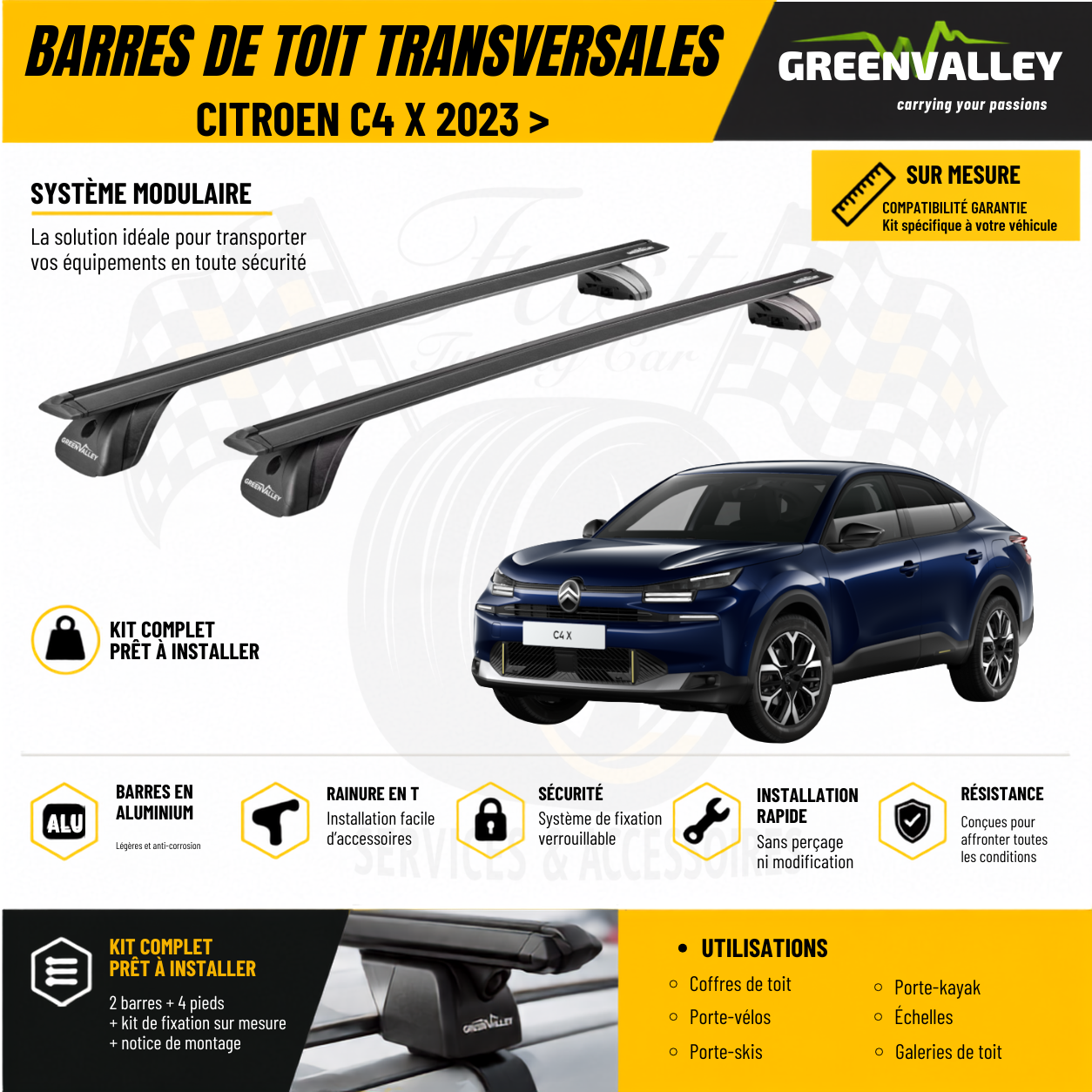 Barres de toit transversales Green Valley noir pour Citroën C4 X 2023 >