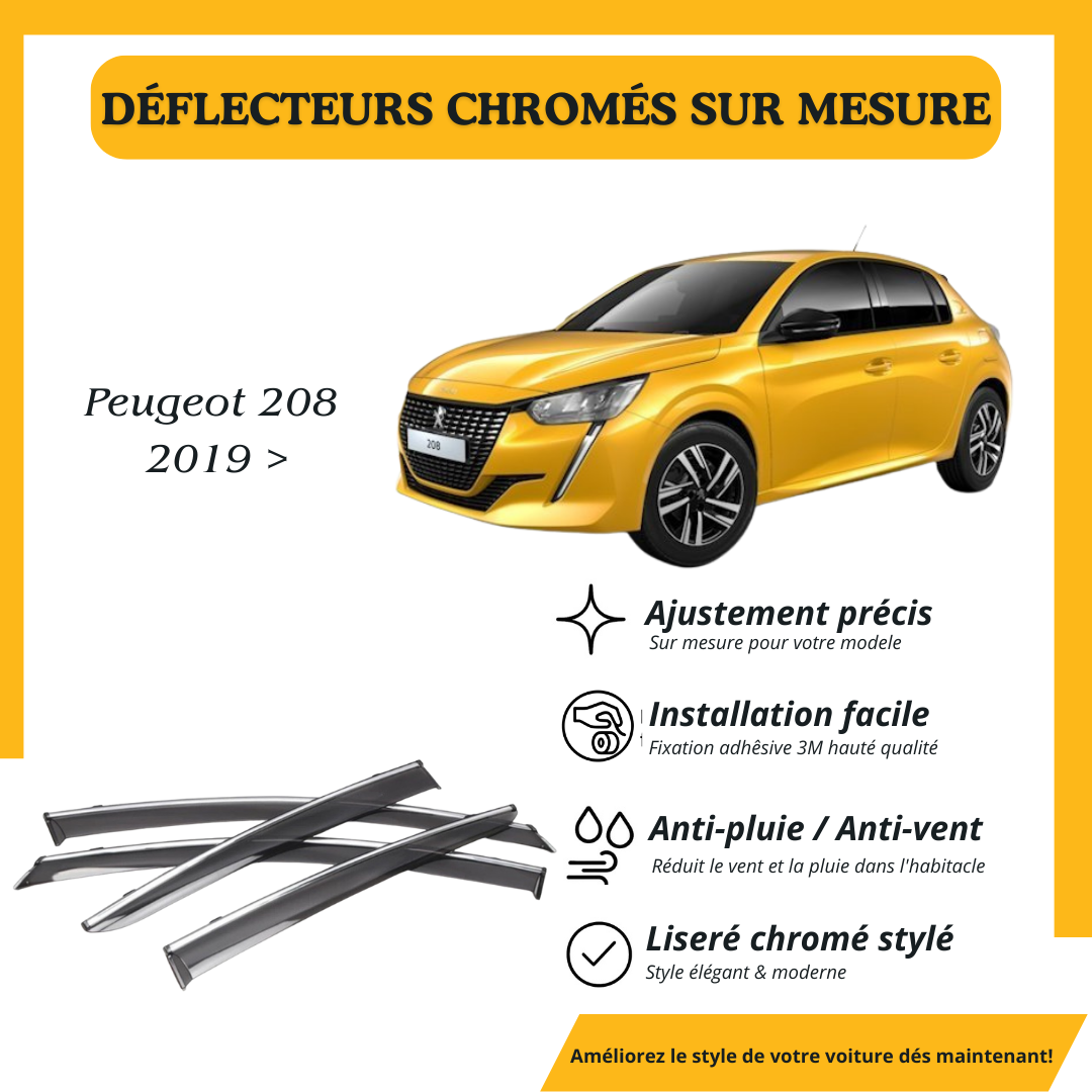 Déflecteur d’air noir et chromé Peugeot 208 2019 >