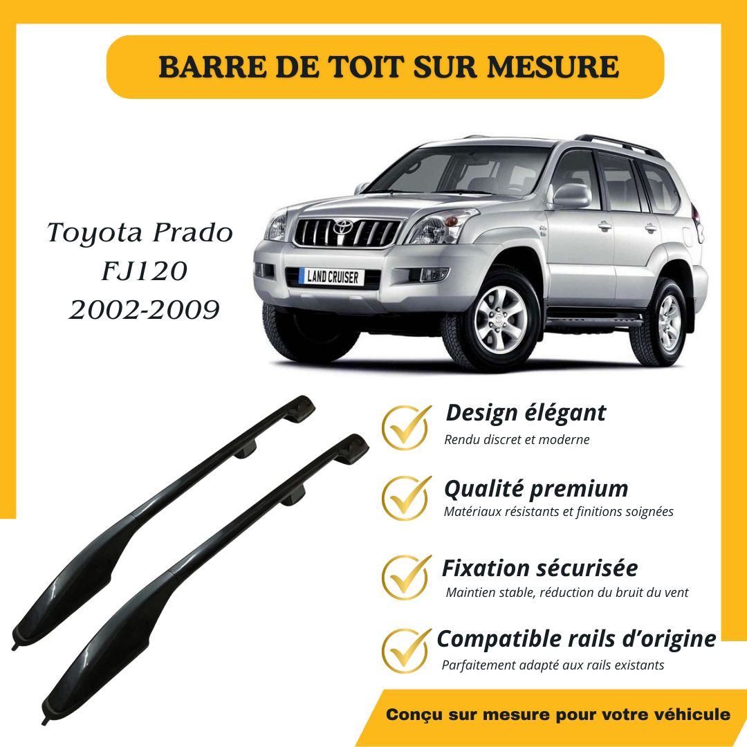 Barres de toit noires sur mesure – Toyota Prado FJ120 2002–2009