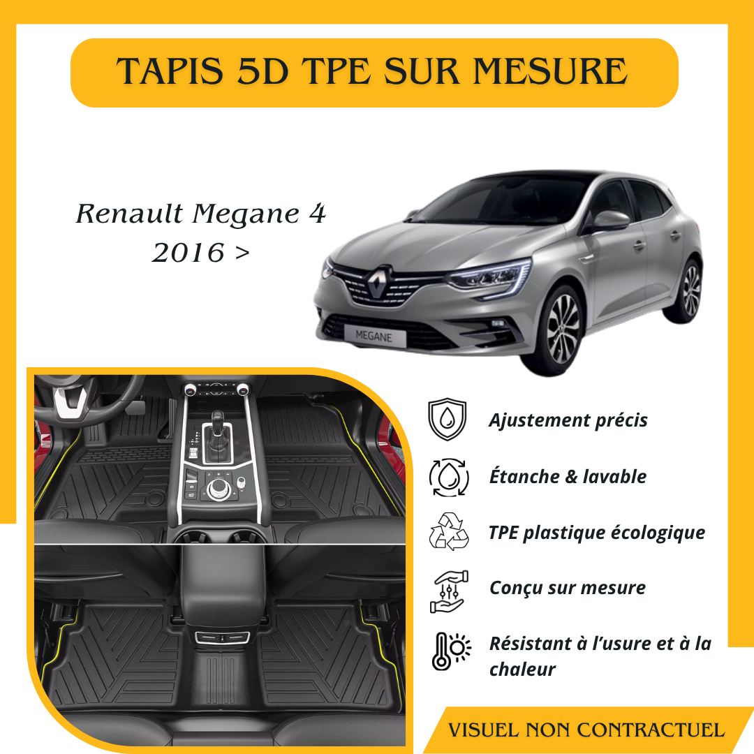 Tapis sur mesure 5D TPE Renault Mégane 4 2016 >