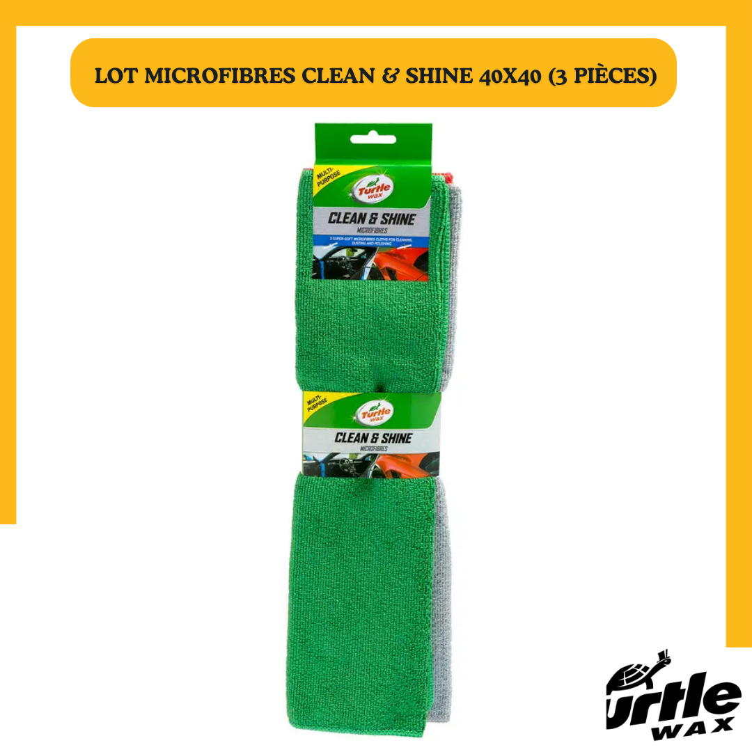 Turtle Wax Clean & Shine – Lot de 3 Microfibres 40x40 cm
