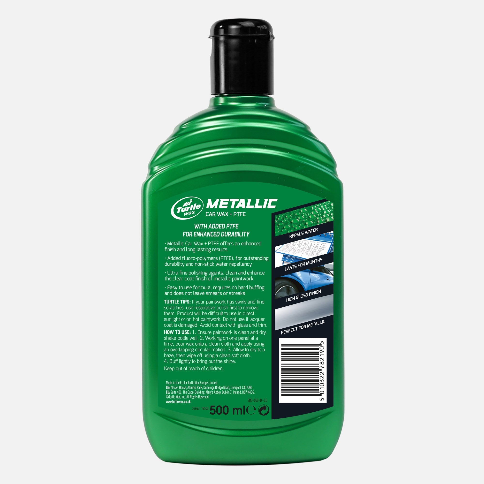 Turtle Wax Cire Métallique + PTFE – Protection Brillance Intense 500 ml