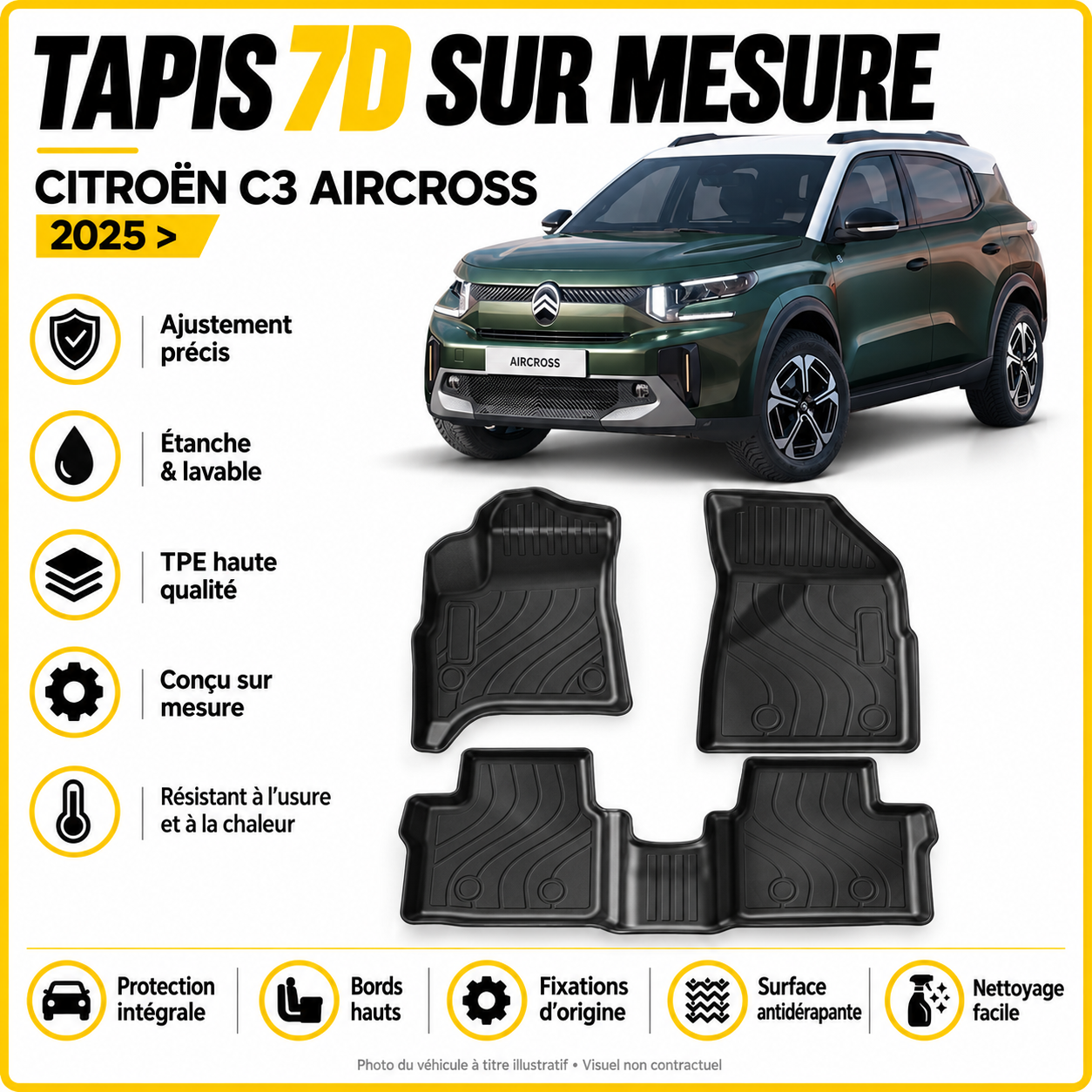 Tapis 7D sur mesure Citroën C3 Aircross II 2025 >