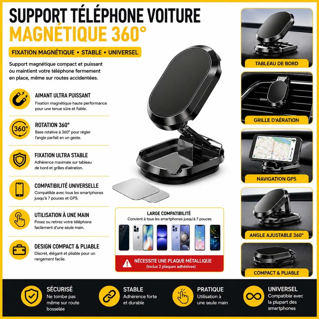 Support Magnétique Voiture pour Téléphone