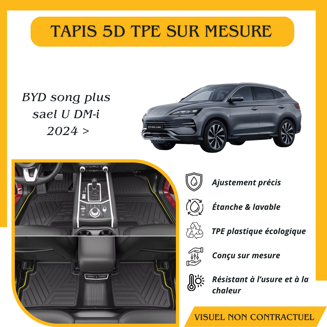 Tapis sur mesure 5D TPE BYD song plus sael U DM-i 2024 >