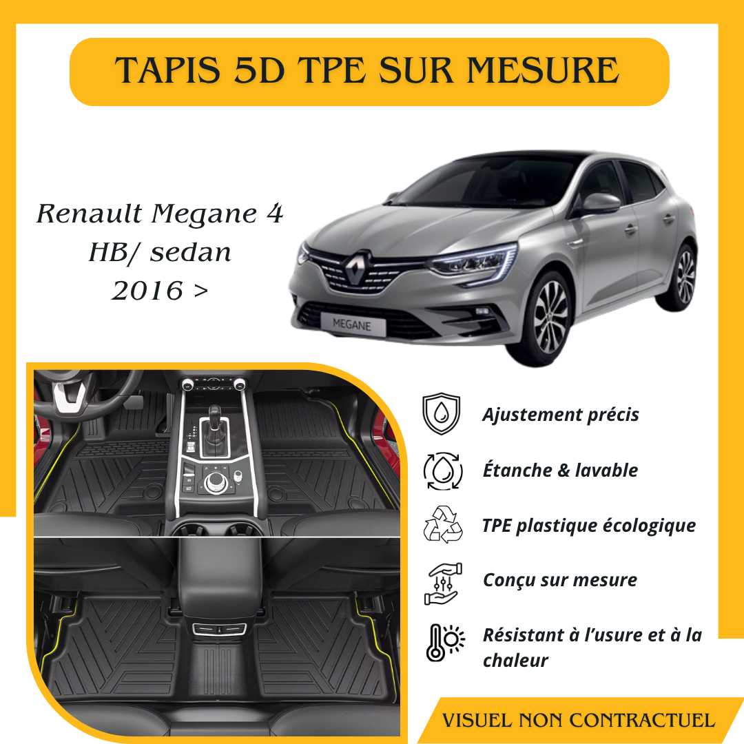 Tapis sur mesure 5D TPE Renault Mégane 4 2016 >