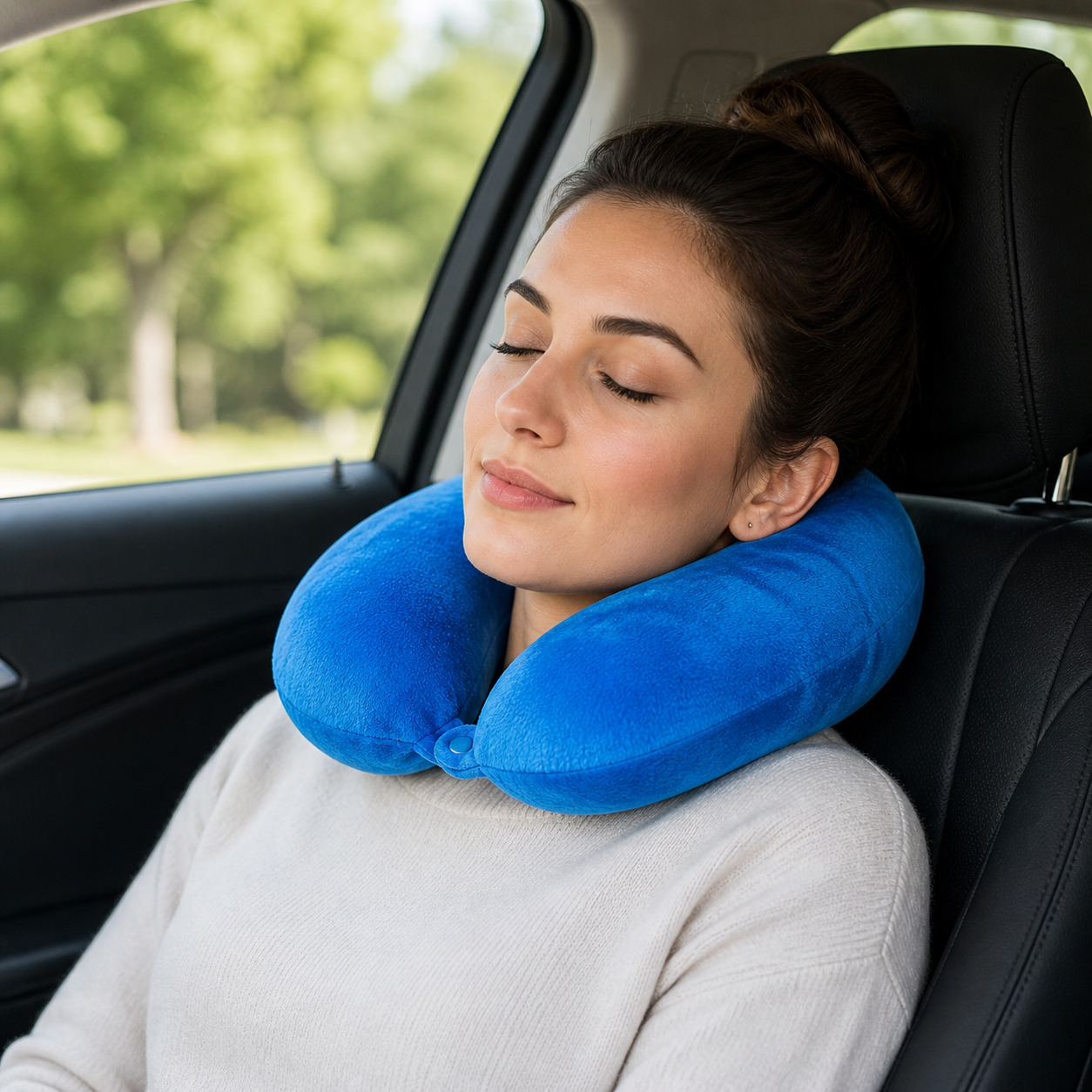 Coussin Repose-Tête Voiture bleu en Mousse Mémoire – Confort Voyage & Maintien du Cou