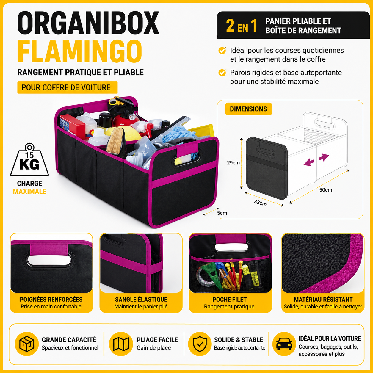 Organibox Flamingo – Sac de Rangement Pliable Multi-Usage 15kg