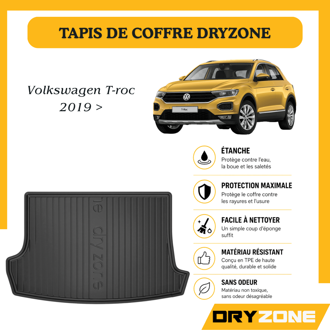 Tapis de Coffre Dryzone sur Mesure – Volkswagen T-roc 2019 >