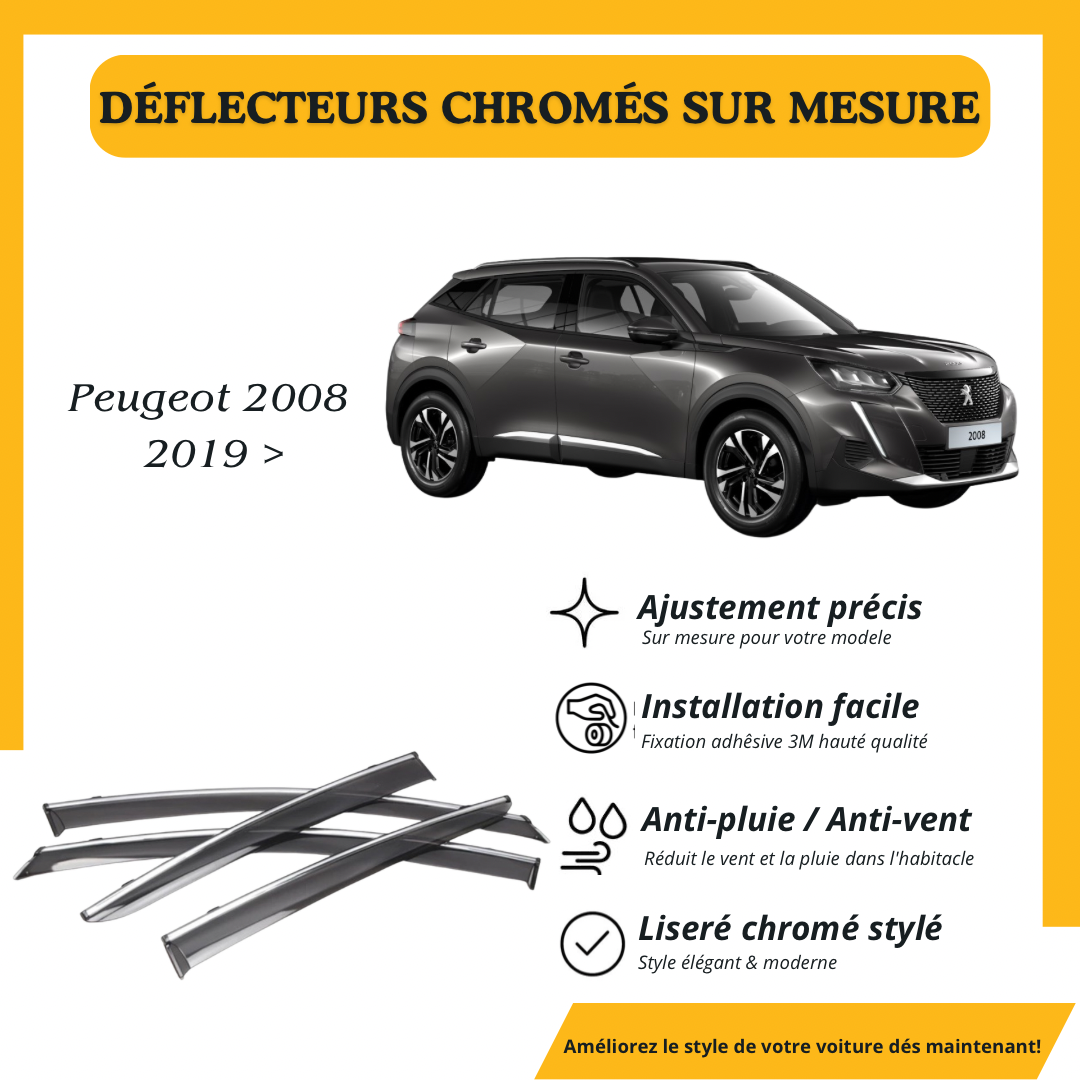 Déflecteur d’air noir et chromé Peugeot 2008 2019 >