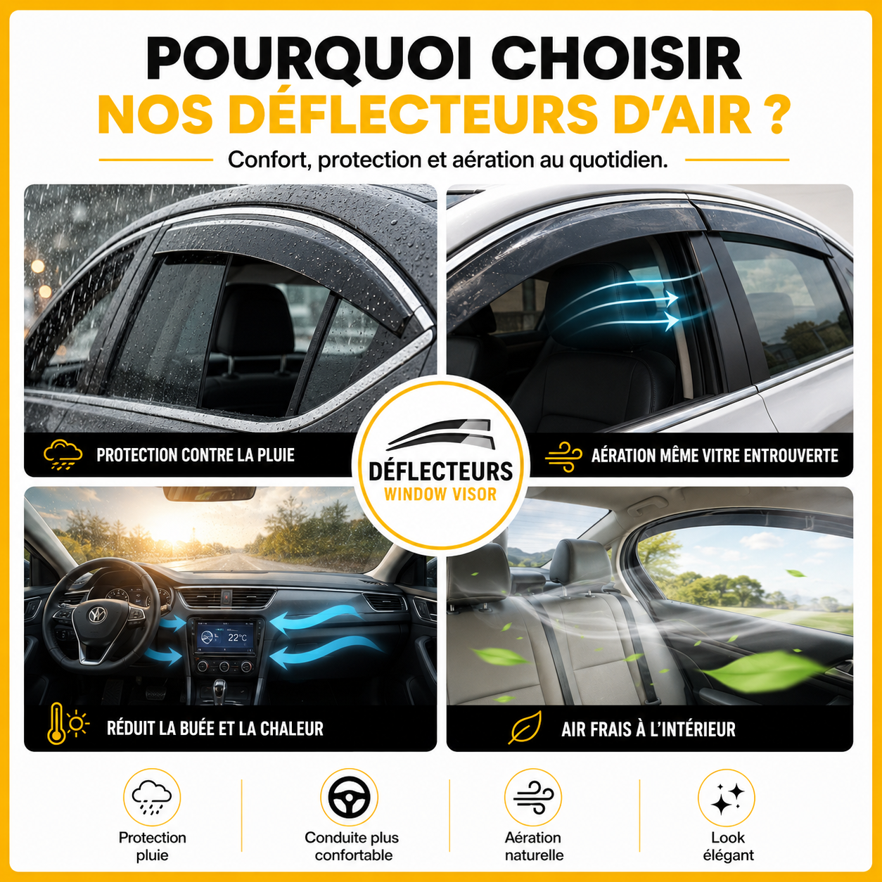 Déflecteur d’air noir et chromé Hyundai Elantra 2015-2020