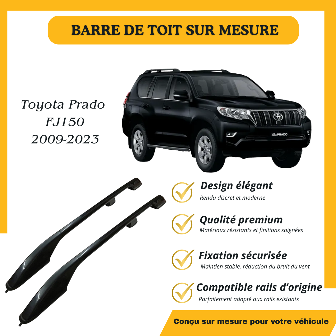 Barres de toit noires sur mesure – Toyota Prado FJ150 2009-2023