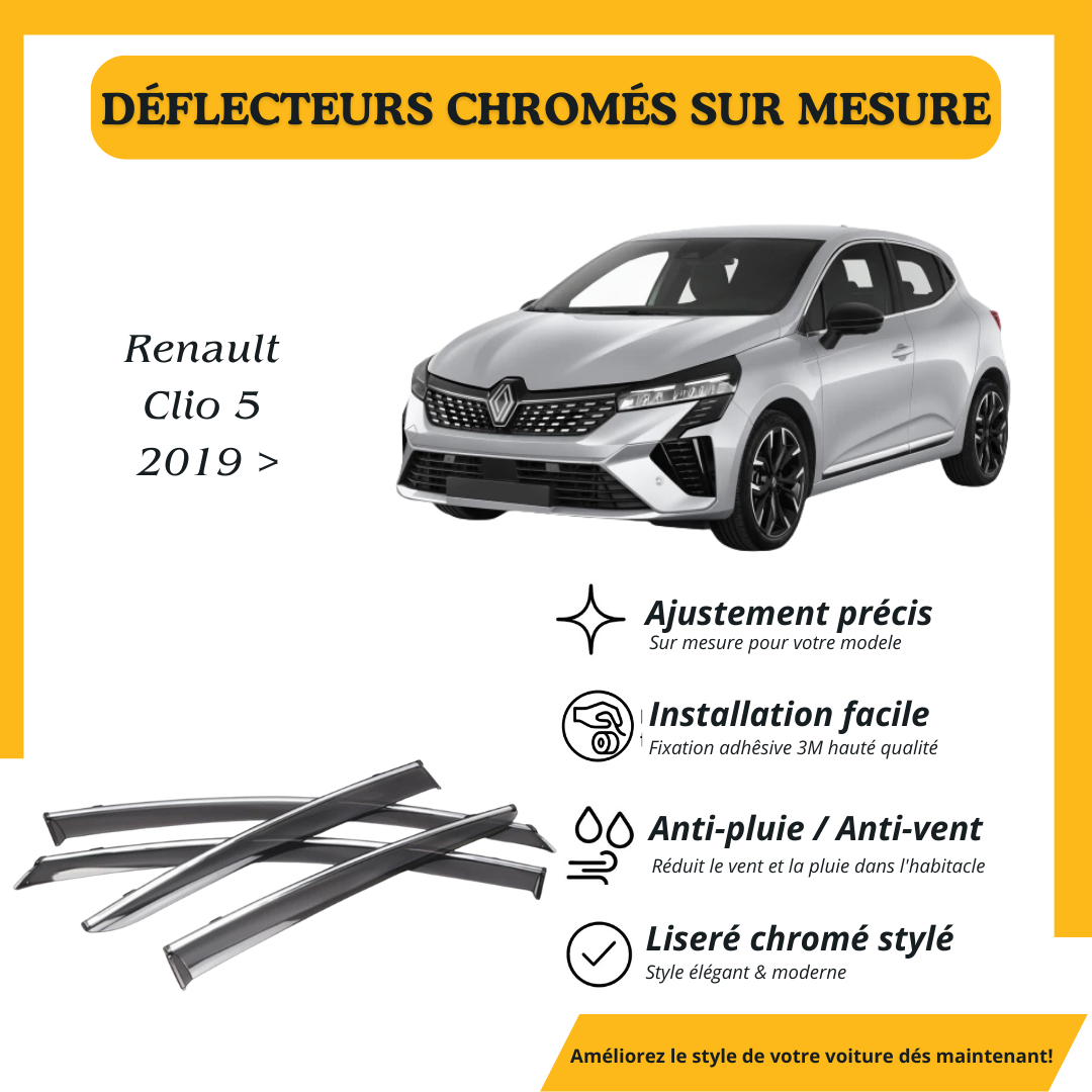 Déflecteur d’air noir et chromé Renault Clio 5 2019 >