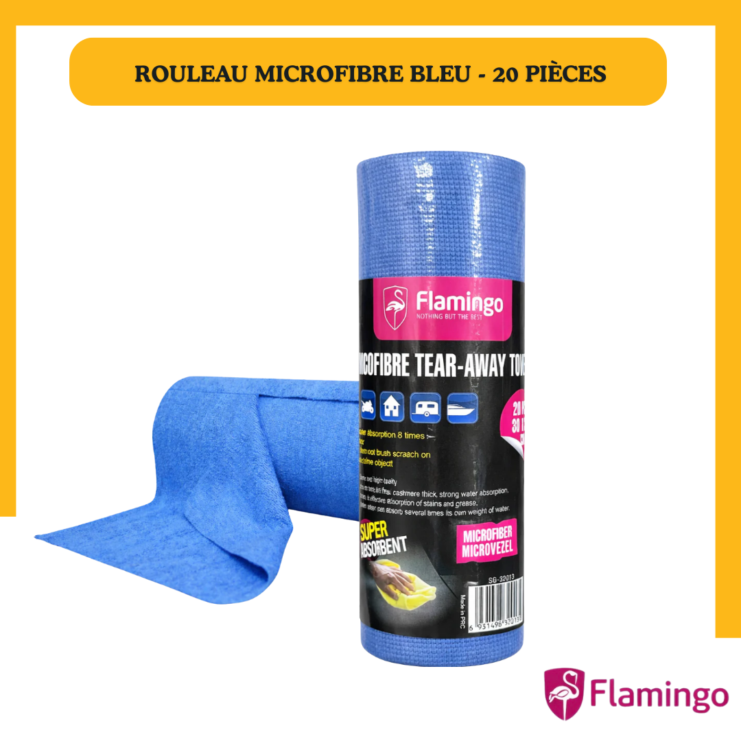 Rouleau Microfibre Bleu Flamingo 30×30 cm – 20 Pièces Ultra Absorbantes