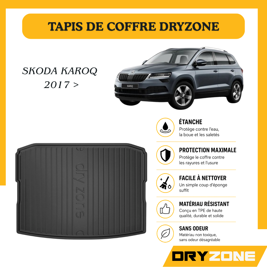 Tapis de Coffre Dryzone sur Mesure – Skoda Kaoq 2017 >