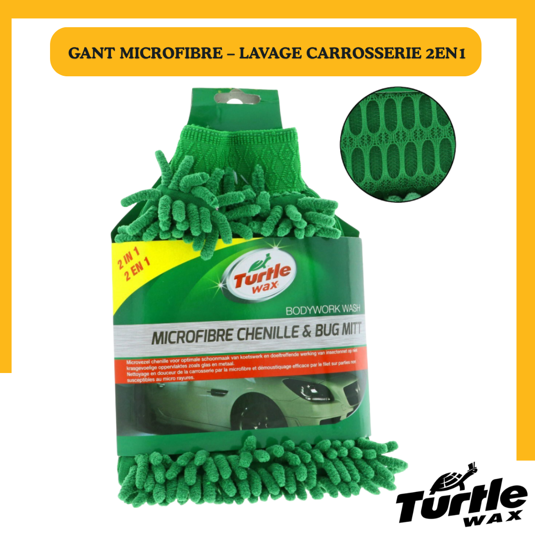 Turtle Wax Microfibre Chenille & Bug Mitt – Gant Microfibre Lavage Auto 2EN1