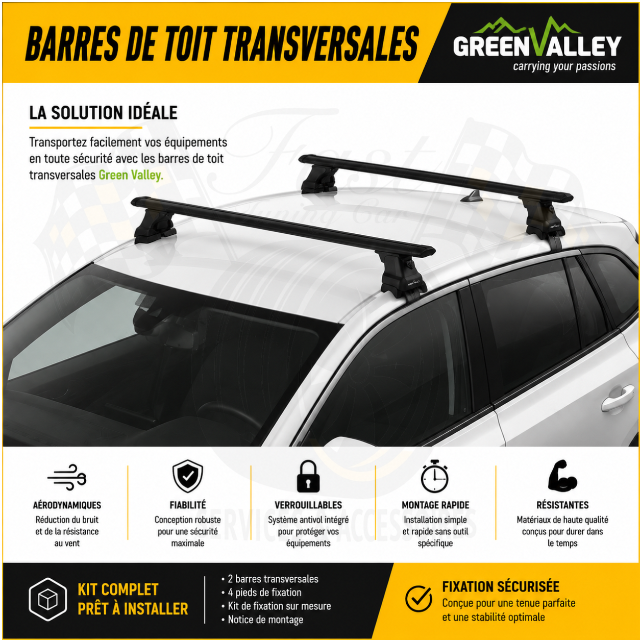 Barres de toit transversales Green Valley noir pour Citroën C3 2016 >