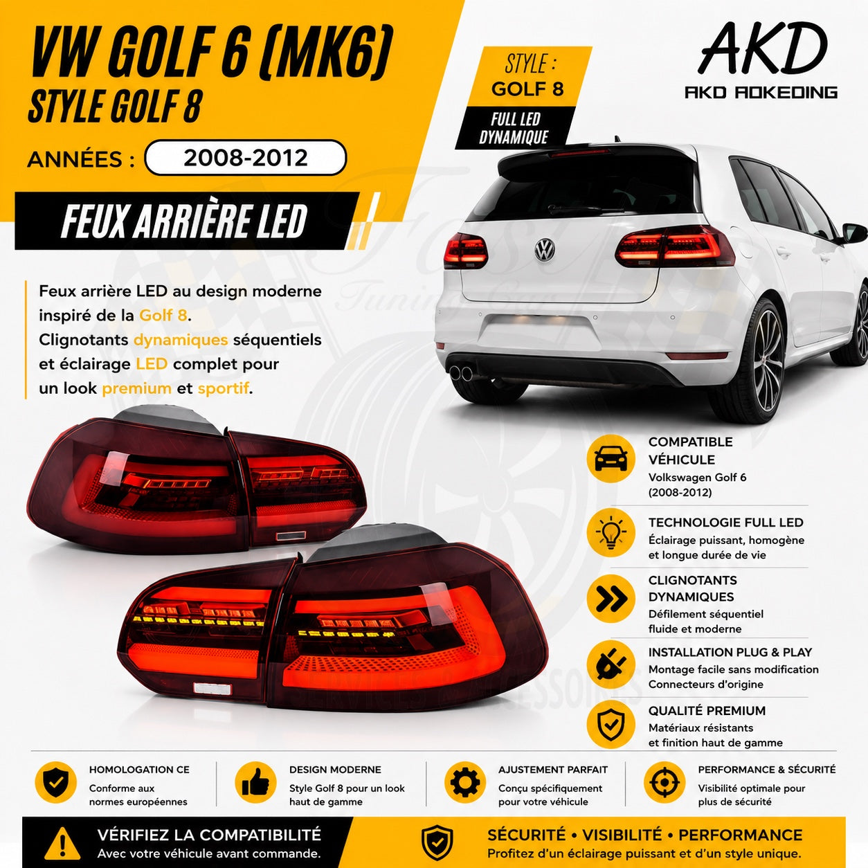 Feux arrière LED AKD style Golf 8 pour Volkswagen Golf 6 2008-2012