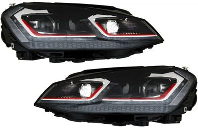 Paire d'optiques avant LED style Golf 7.5 GTI avec ligne rouge