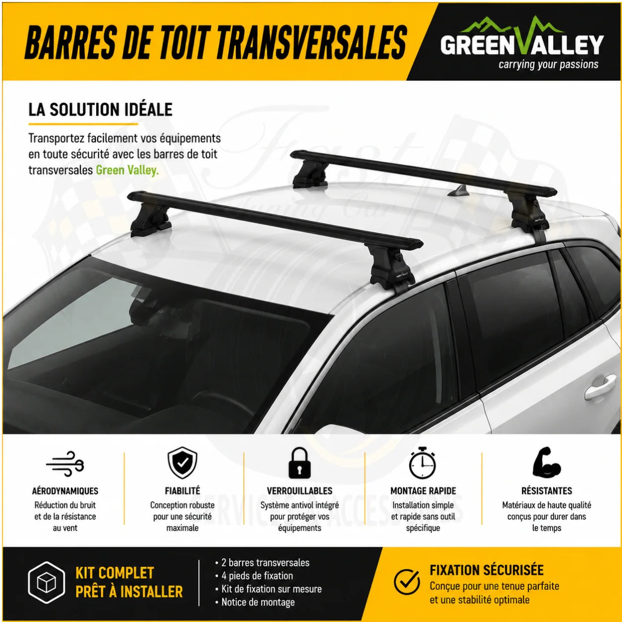 Barres de toit Green Valley installées sur véhicule