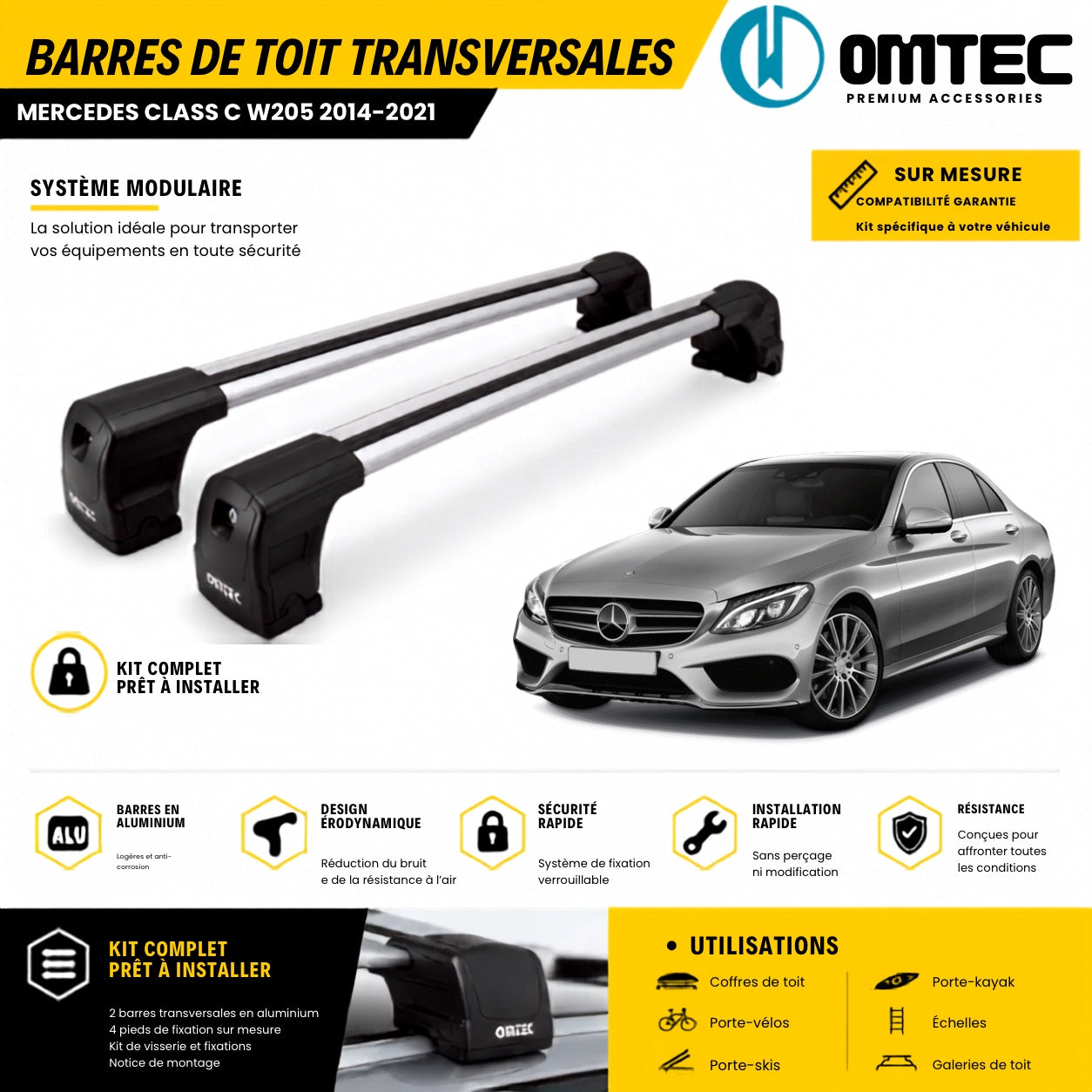 Barres de toit OMTEC Mercedes Classe C W205 2014-2021