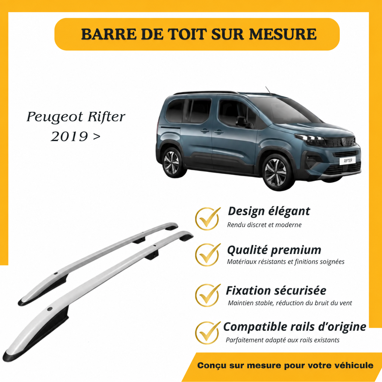Barres de toit sur mesure Peugeot Rifter 2019 >