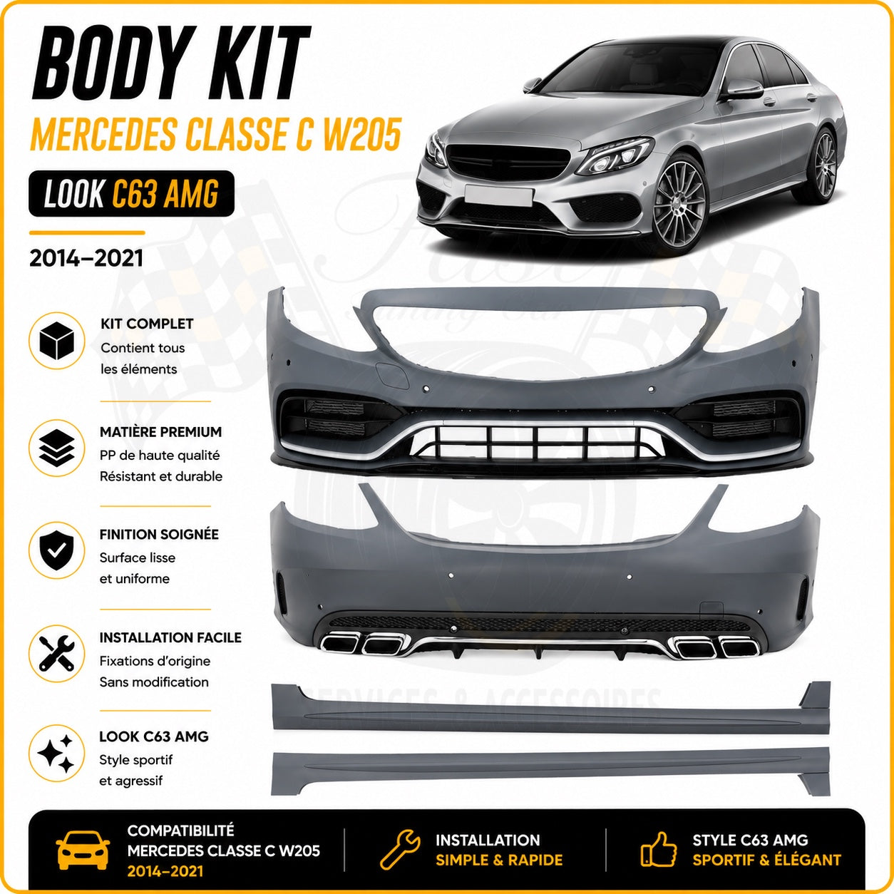 Body Kit Mercedes Classe C W205 Look C63 AMG 2014-2021