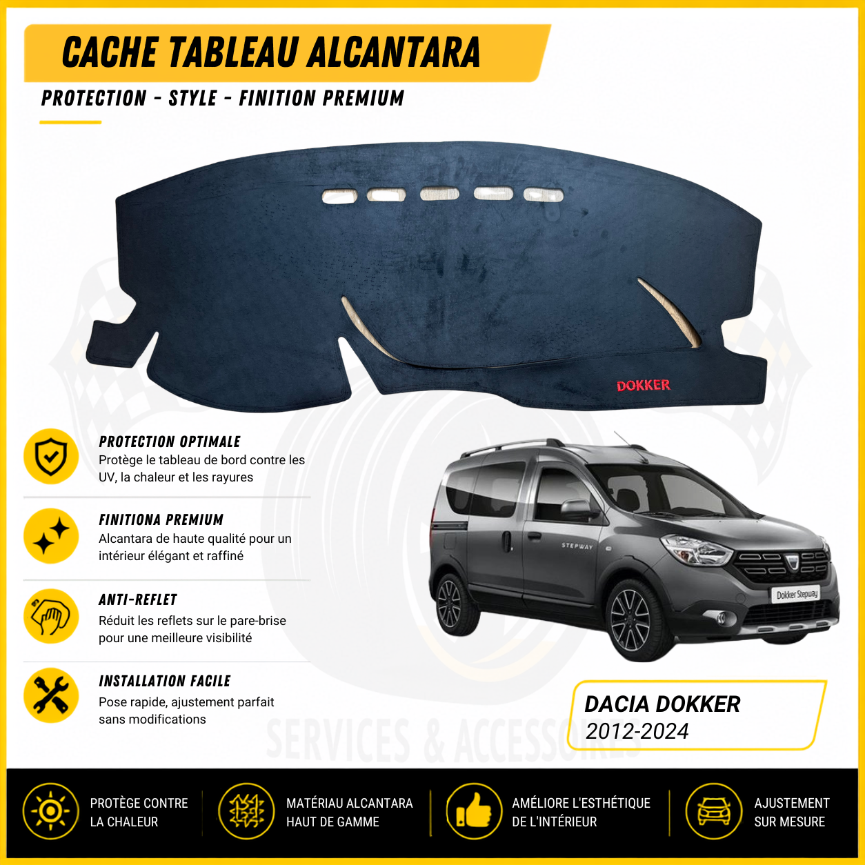 Cache tableau de bord Alcantara sur mesure Dacia Dokker 2012-2024