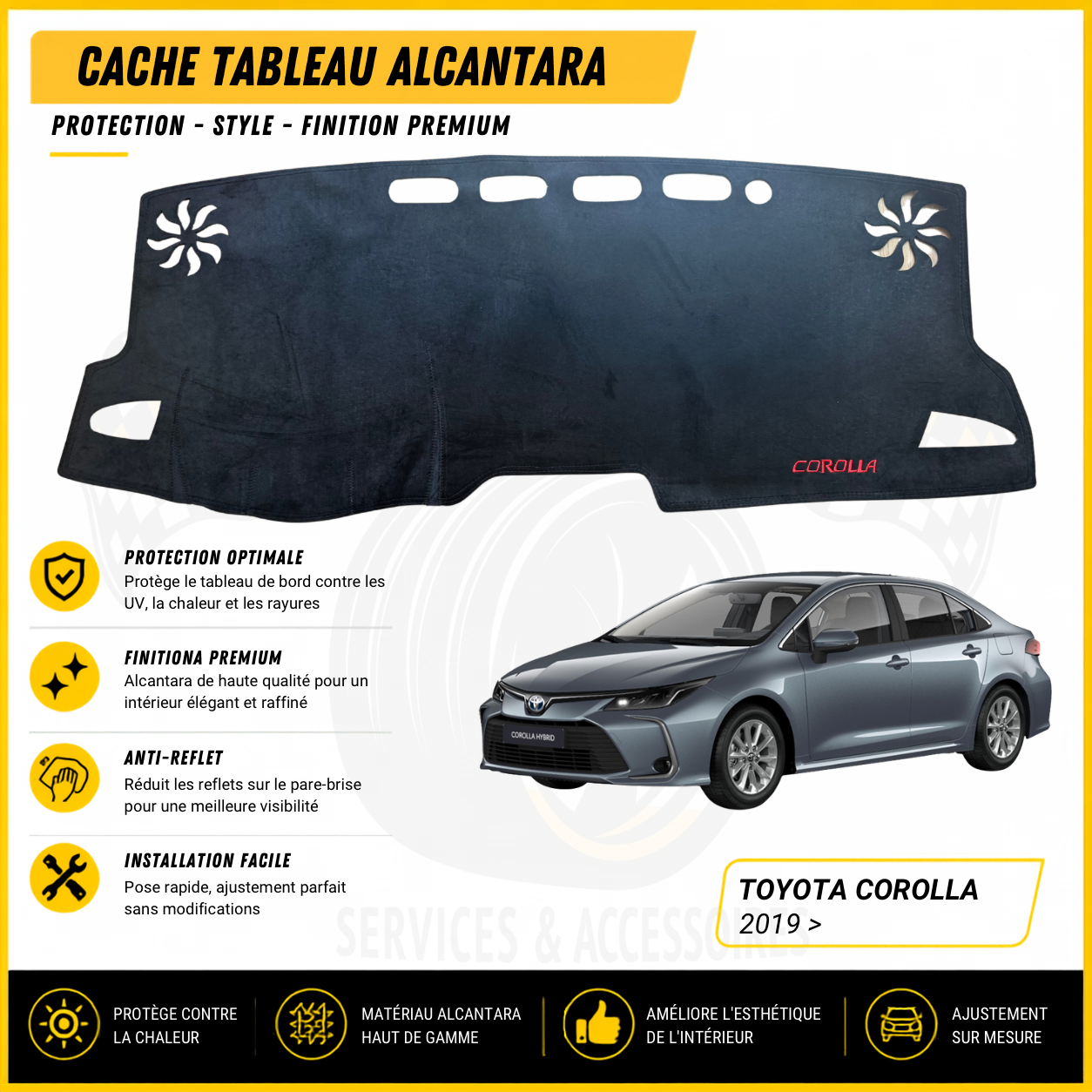Cache tableau Alcantara Toyota Corolla 2019 et plus - vue principale
