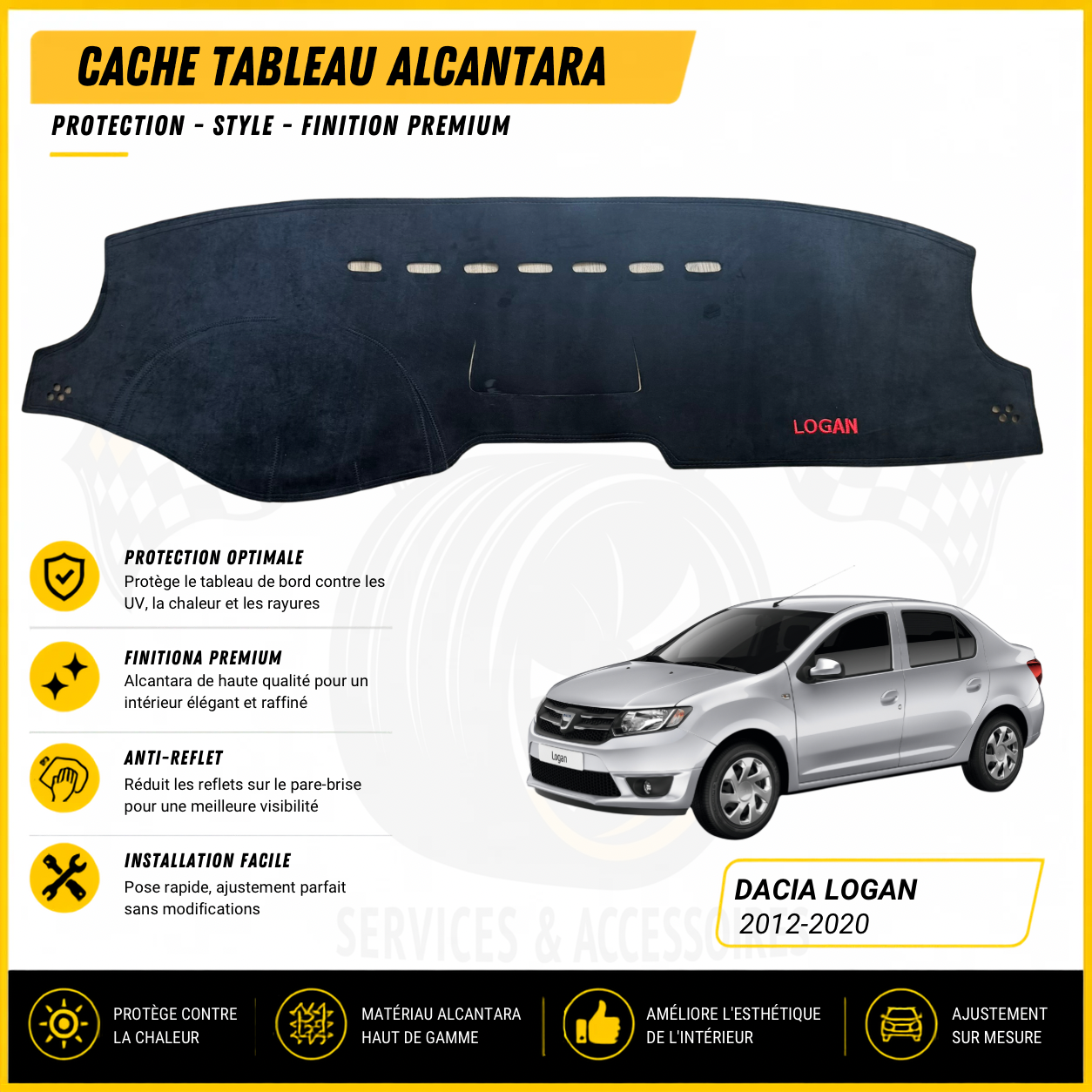 Cache tableau Alcantara Dacia Logan 2012–2020