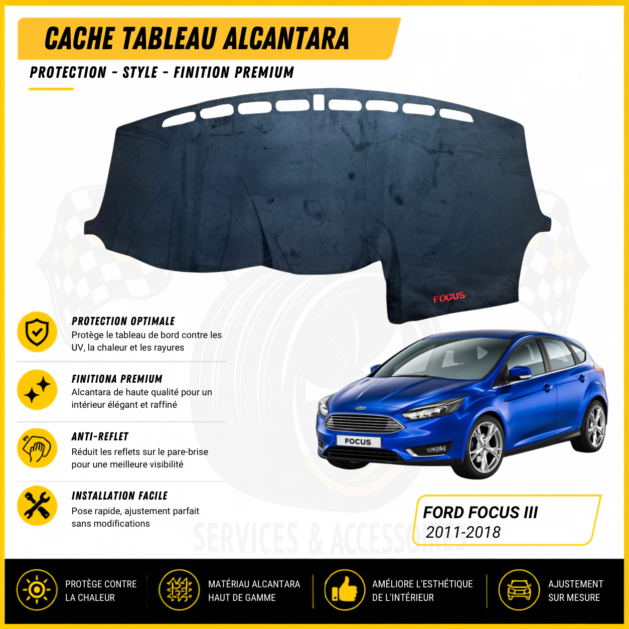 Cache tableau Alcantara Ford Focus III 2011–2018