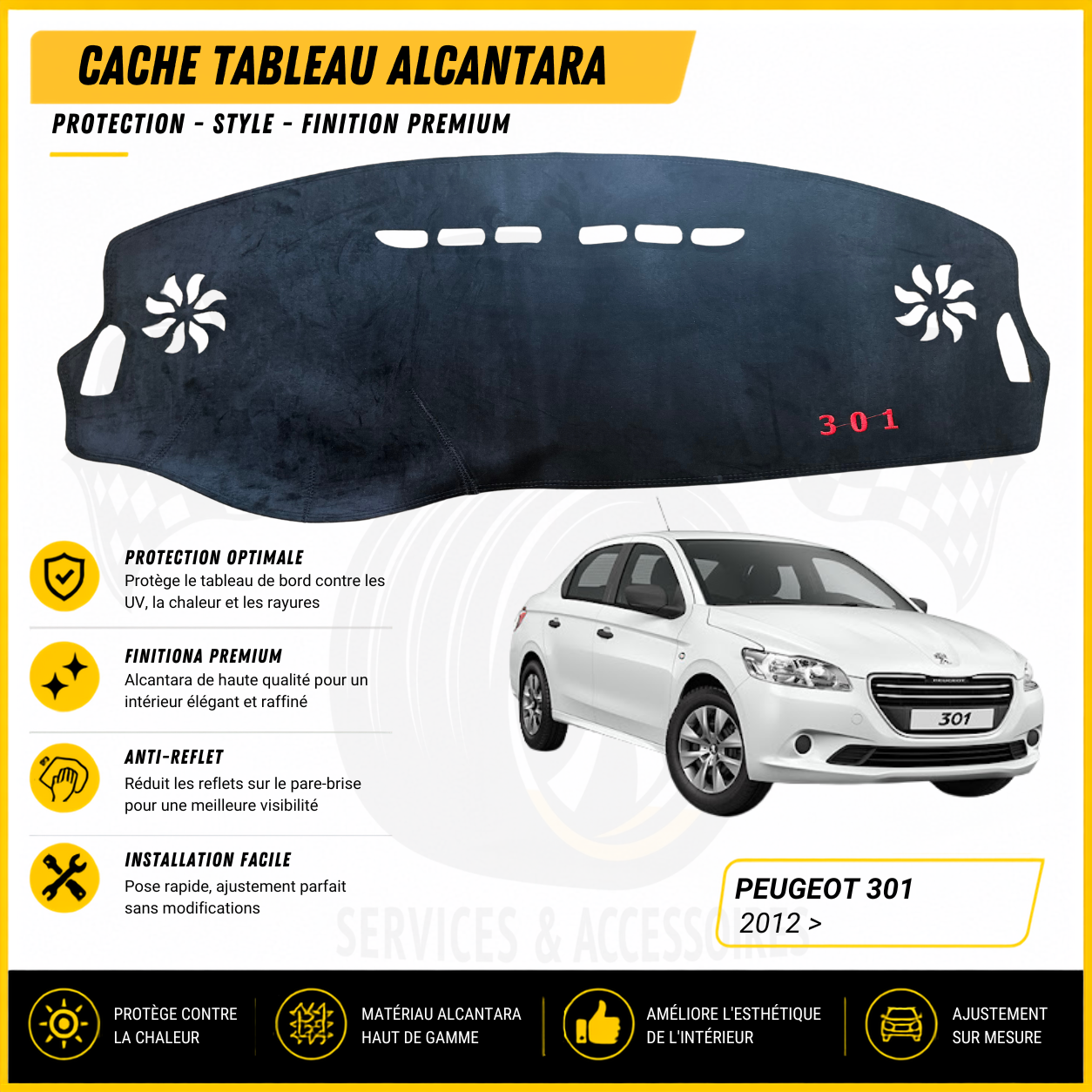 Cache tableau Alcantara Peugeot 301 2012 >