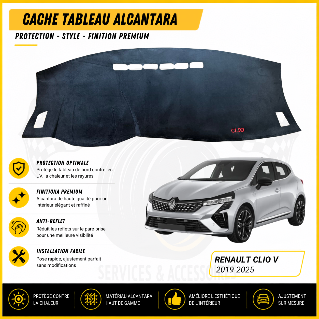 Cache tableau Alcantara Renault Clio V 2019–2025