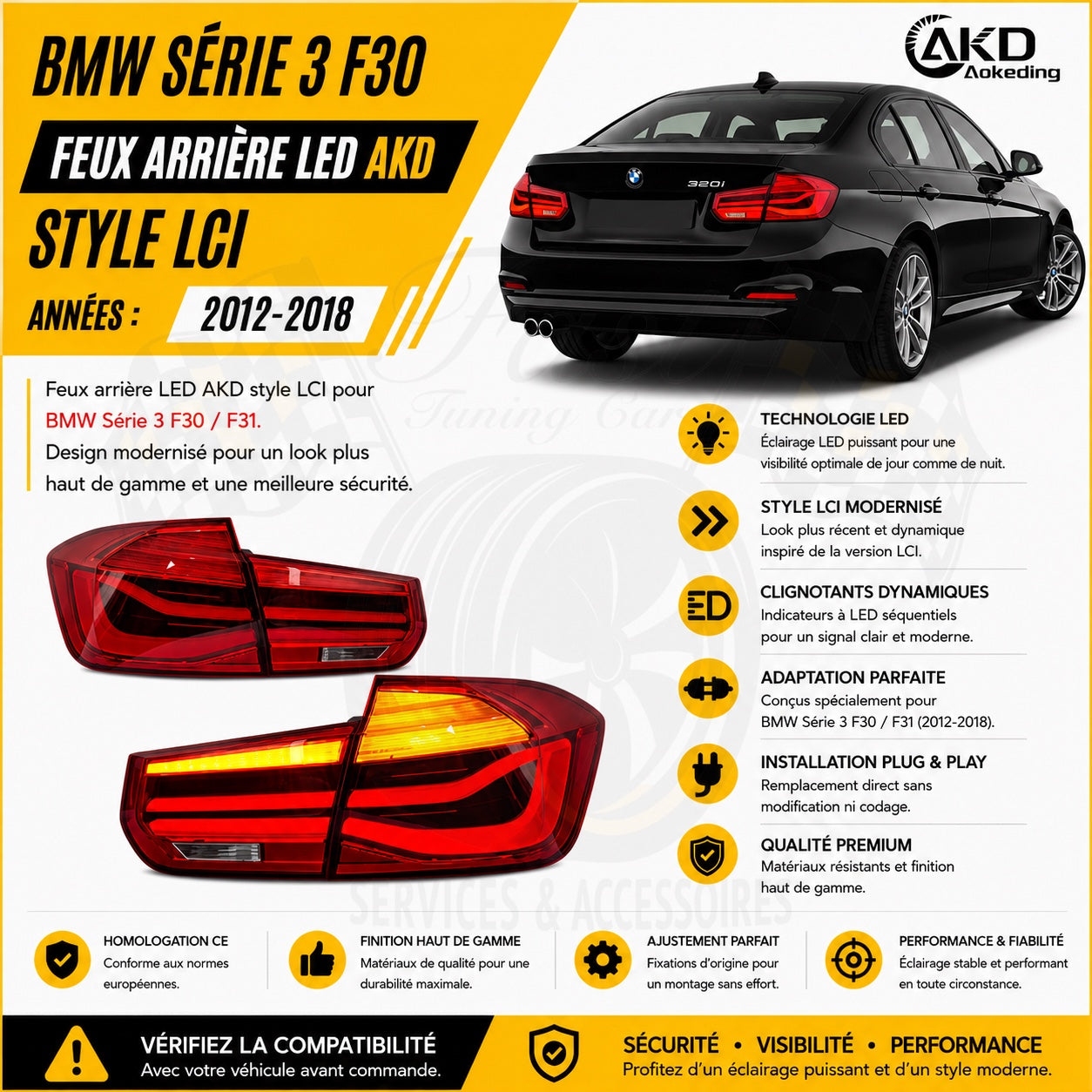 Feux arrière LED AKD style LCI BMW Série 3 F30 F31 2012-2018